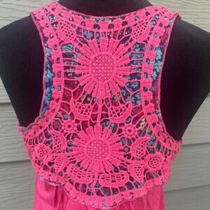 Eyeshadow women’s S, racer back tiered tank top with embroidery on back
